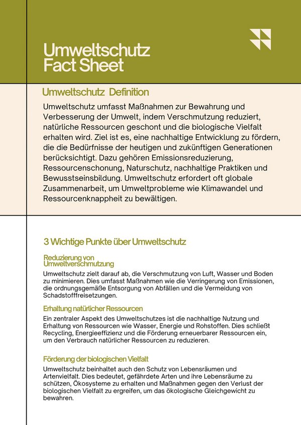 Factsheet Umweltschutz